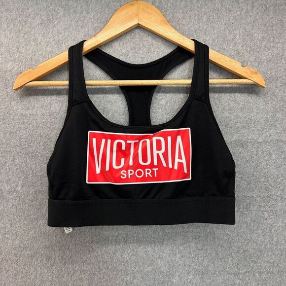 Women's Victoria Sport Size Medium Black Red Logo Sports Bra Victoria's Secret - Picture 2 of 9